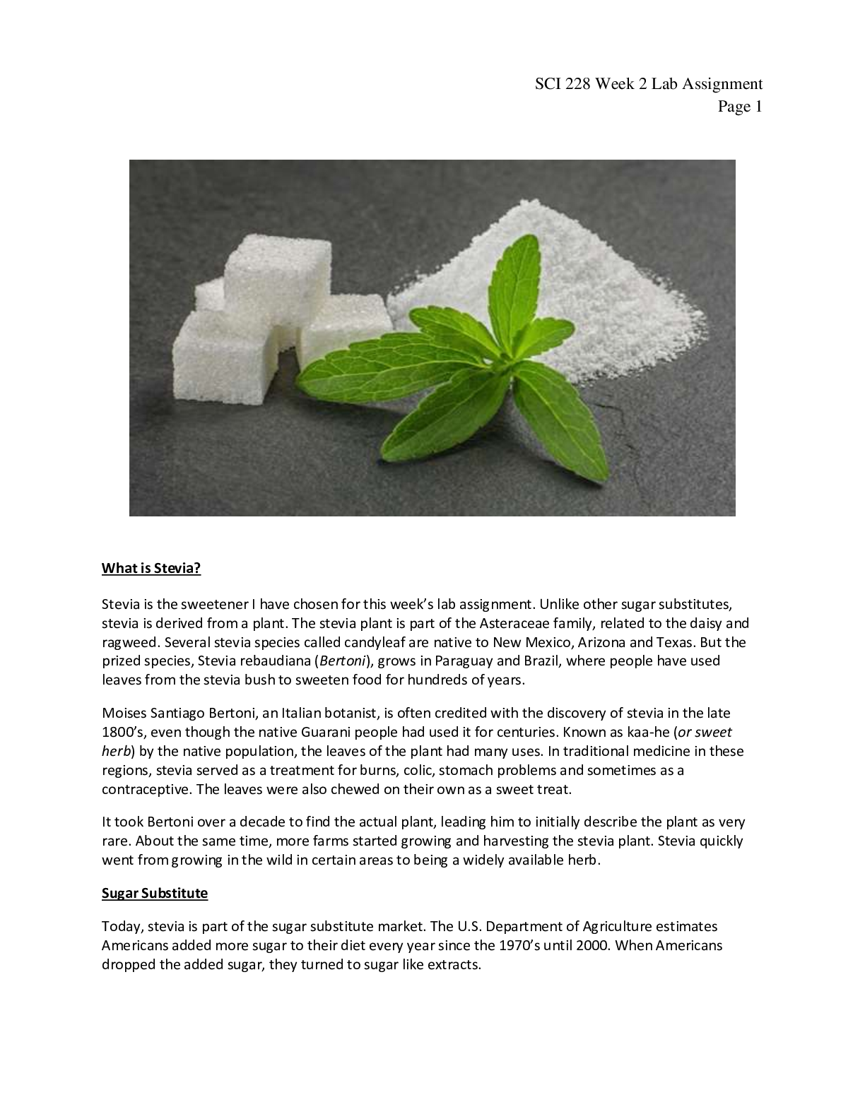 Preview image for SCI 228 Week 2 Lab Assignment:Stevia and High Fructose Corn Syrup